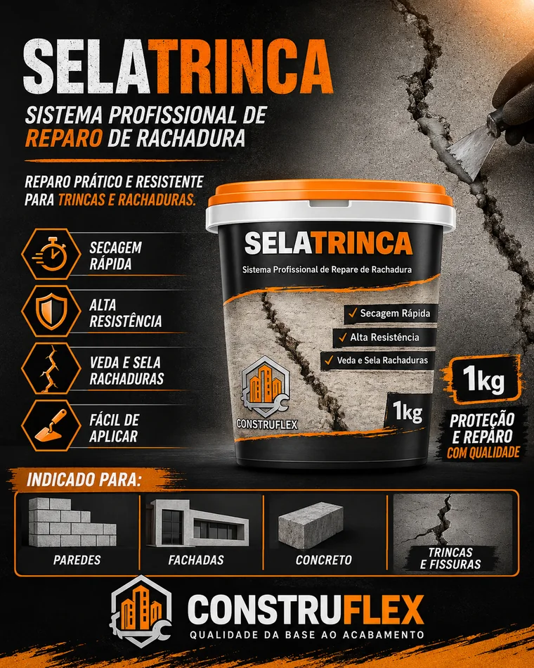 Selatrinca CONSTRUFLEX em destaque para reparo de rachaduras
